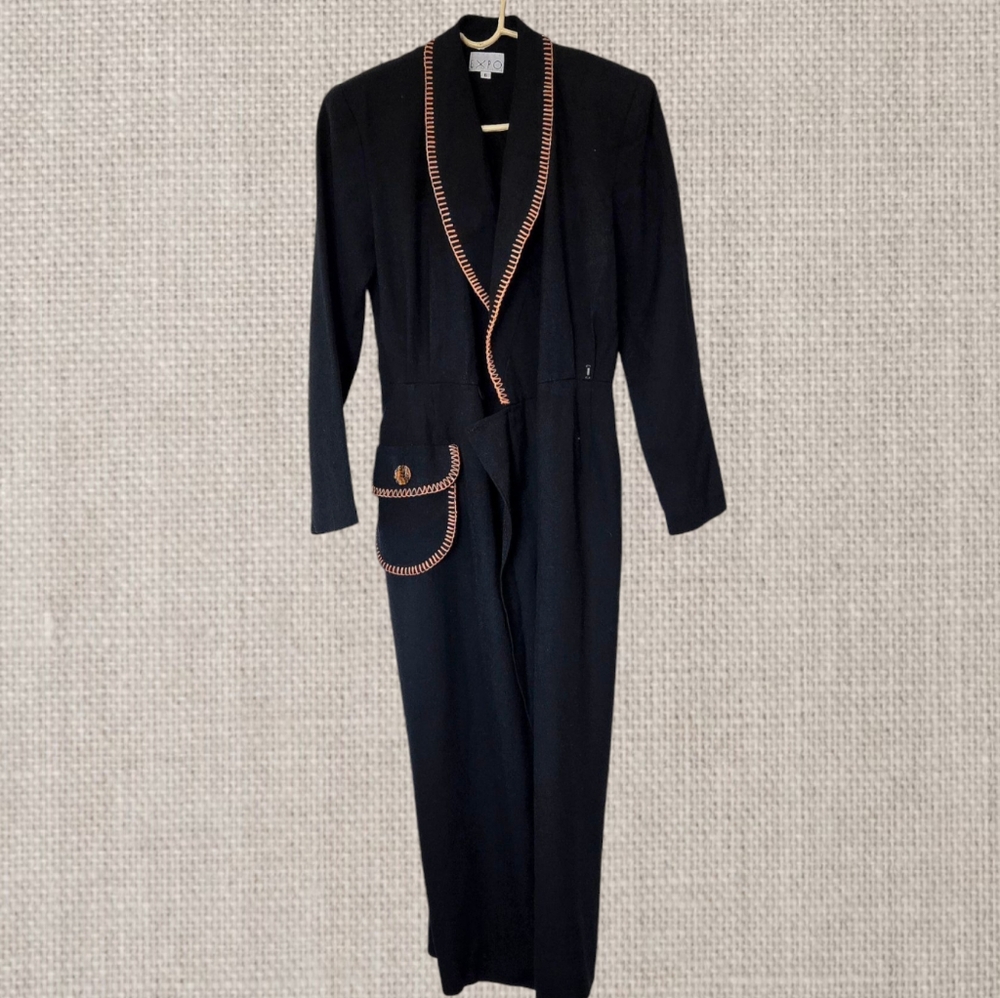 Vintage Black Wrap Maxi Dress 80s New Old Stock Elegant Glamour Witchy Sz 6 - Picture 9 of 12